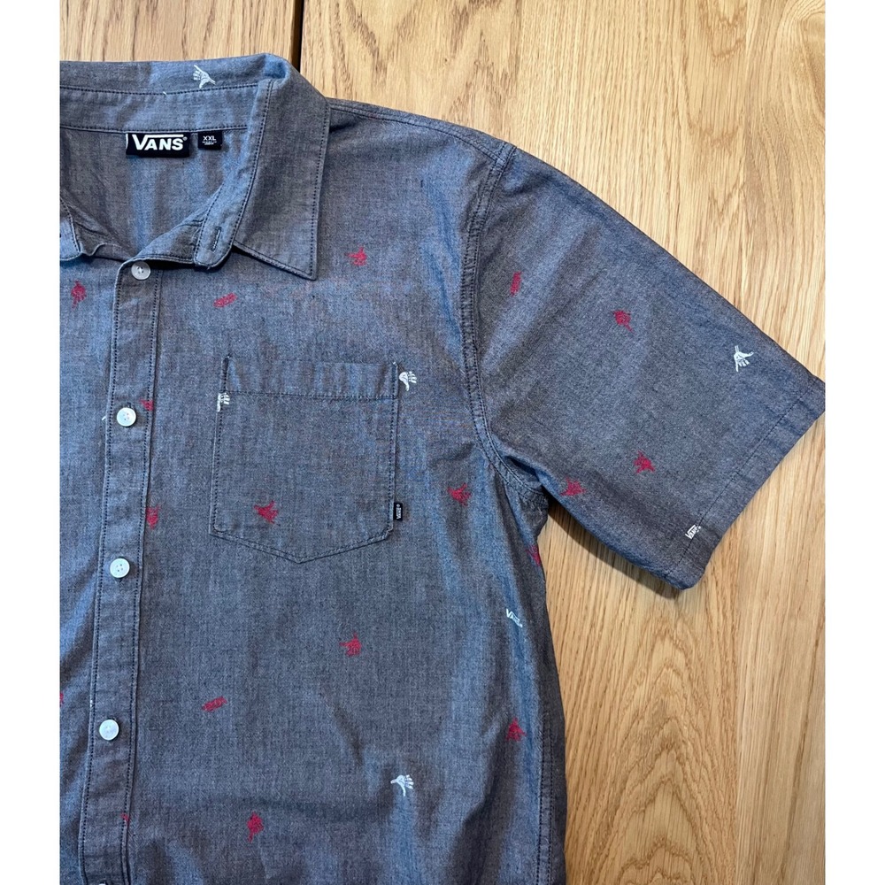 Vans Short Sleeve Button Down Shirt Mens XXL Gray‎ Shaka Print Skate Casual